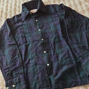 Boys Dark Blue & Green Plaid Button-Up
